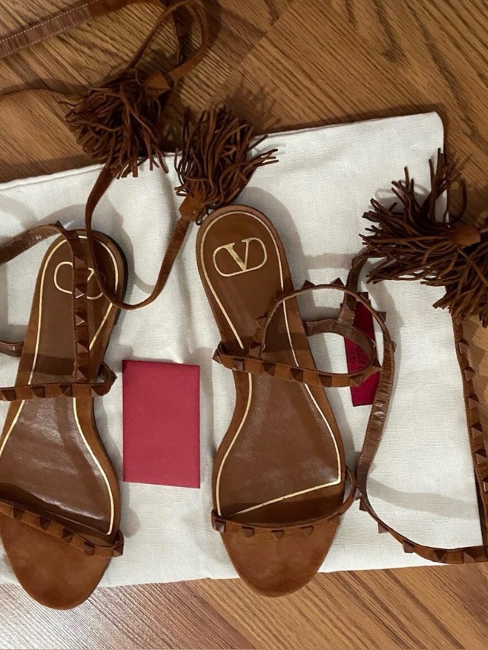 Valentino Copper Brown Suede Lace-Up Flat Sandals EU39 very good condition